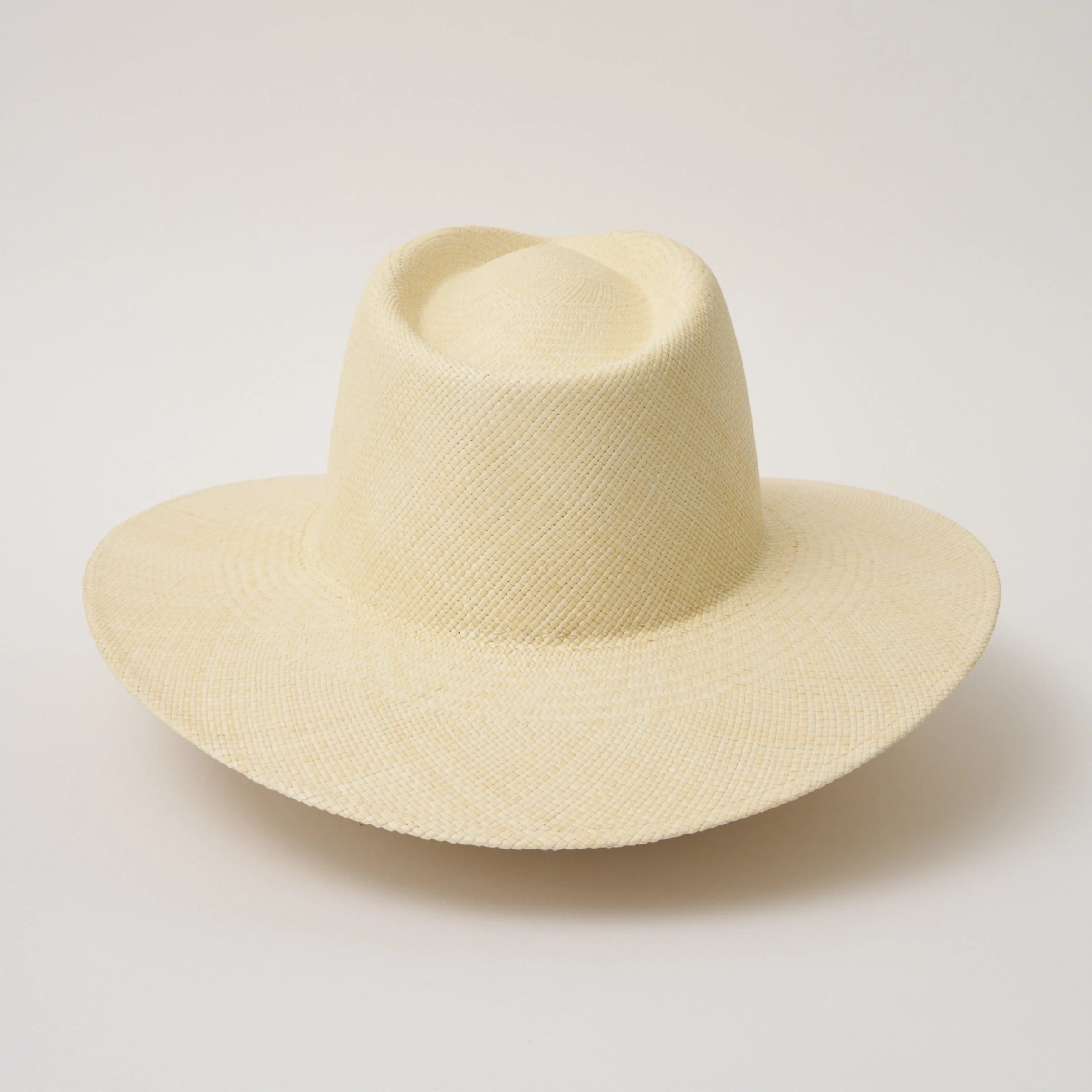 Studio image of the Camilo Vita Natural coloured Panama Hat shown from the back.